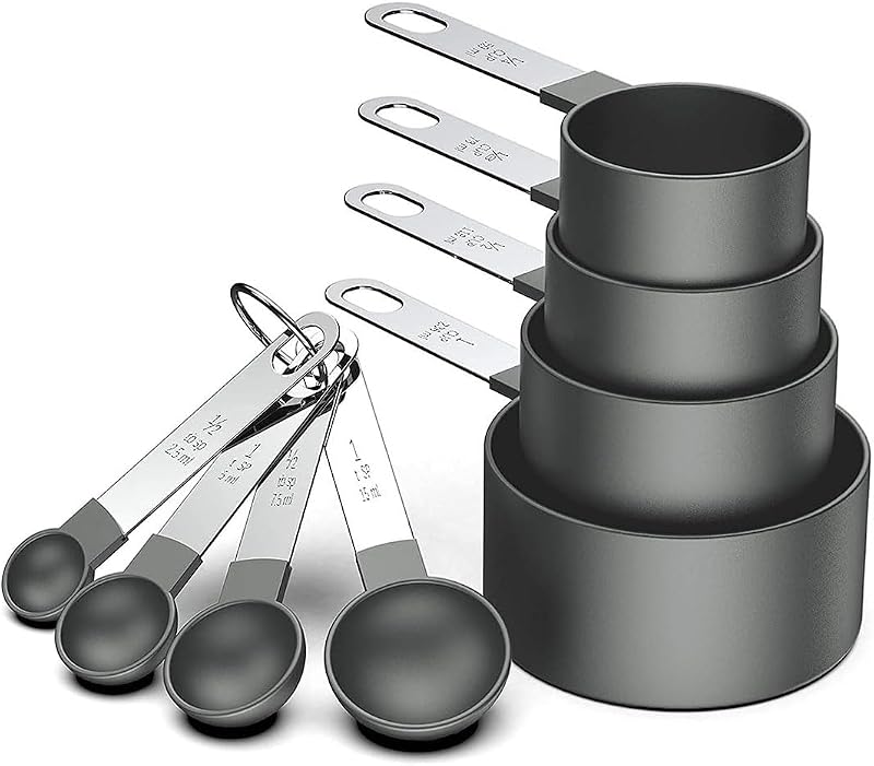 LIDOUK Measuring Cups and Spoons Set 8 Pcs Plastic Head Stainless Handles