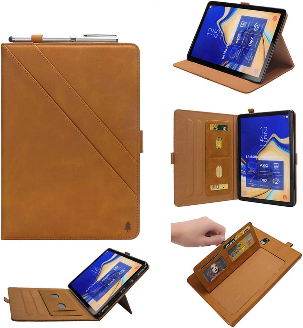 Lrker Double Prop Stand PU Leather Case for Samsung Galaxy Tab S4 10.5 2018 SM-T830 T835 T837, Cash Wallet Card Slot Pen Holder Auto Sleep/Wake Water-Safe Smart Full Cover Yellow