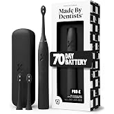 Made by Dentists PRO‑X Sonic Electric Toothbrush for Adults &ndash; 70‑Day Battery on One Charge, Dentist‑Designed Whitening Rechargeable Toothbrush, 3 Brush Heads &amp; Travel Case, 3 Modes, Black