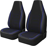TOYOUN Classic Front Seat Covers PU Leather 2 Piece Blue Stitch Fit Most Cars