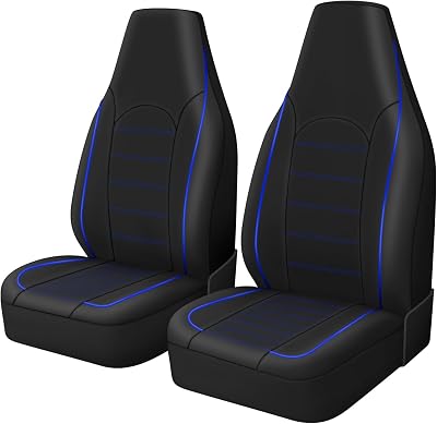 TOYOUN Classic Front Seat Covers PU Leather 2 Piece Blue Stitch Fit Most Cars