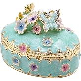 LARAINE Jewelry Trinket Box Decorative Vintage Style Jewelry Organizer for Women Rhinestones Jewelry Storage Home Decor Unique Gift (Oval Blue)