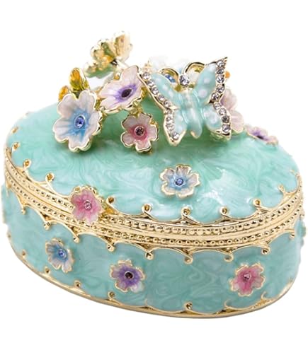 Hand-Painted Flower Trinket Jewelry Box – Hinged Enameled Mini Storage For Rings, Earrings