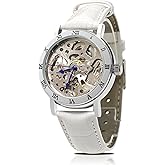 Women's Watches, Mechanical Automatic Self-Winding Watch for Women, Steampunk Lady Dress Bracelet Wrist Watch with Genuine Leather Watch Band Strap