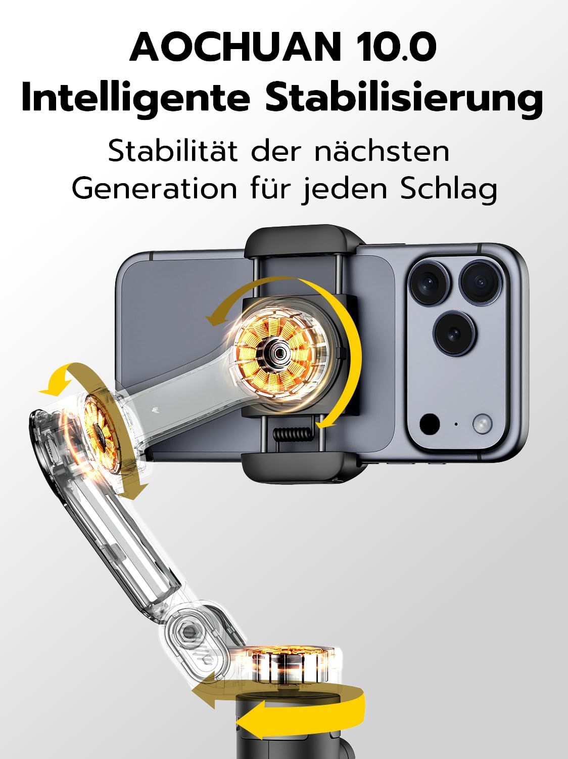 AOCHUAN 3-Achsen-Gimbal-Stabilisator für iPhone mit 360°-Gesichtserkennung, Smartphone-Gimbal mit EIN-klick-Stativöffnung, Stabilisator mit Fernbedienung und 50 cm Verlängerungsstange, Smart X3 5