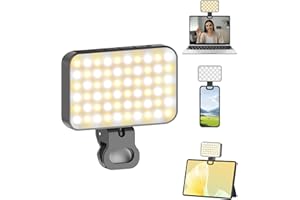 TONEOF 60 LED Selfie Light for iPhone,2000mAh Rechargeable Phone Light with Clip,3000K-6500K Portable Clip on Light,3 Lightin