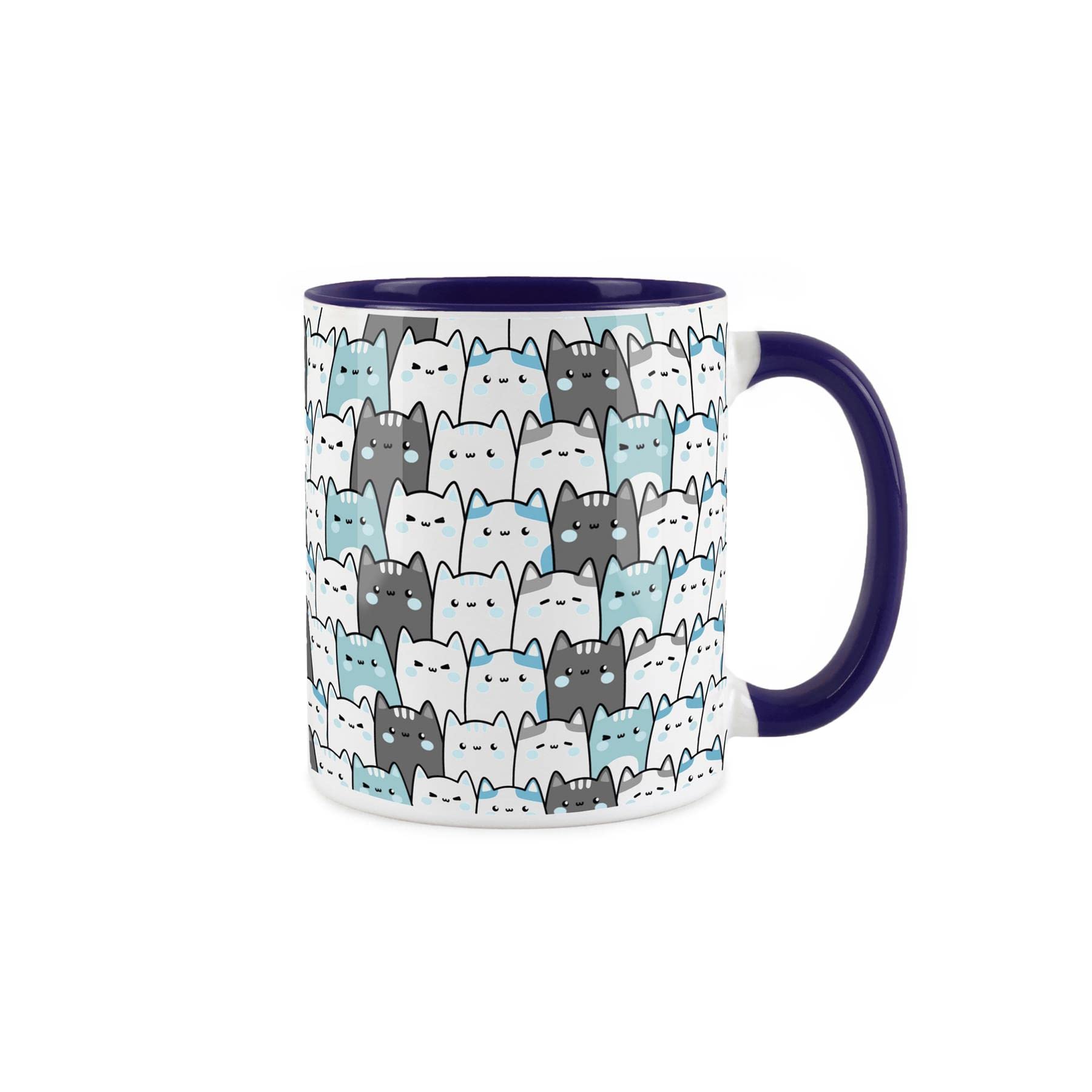 Purely Home Cat Mug Cats Lover Tabby Black Cat - Feline Blue and White Owner Gift - Secret Santa