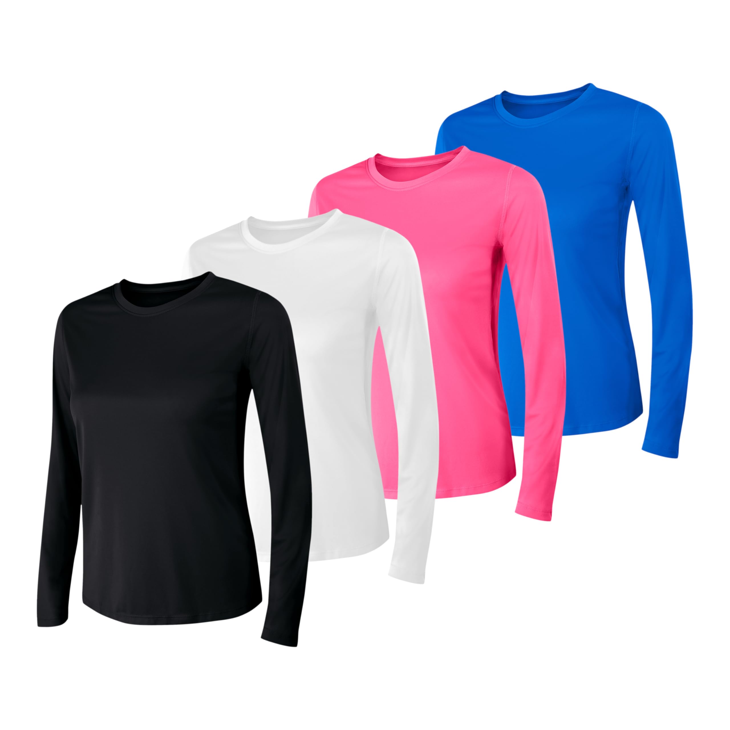 Hanes Women’s Cool DRI Long Sleeve Performance T-Shirt, Moisture-Wicking Tee, 40+ UPF Protection, 1, Black/White/Pink/Blue-4 Pack, Small