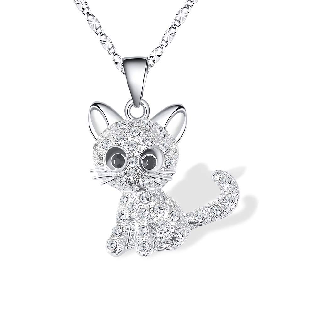 Kitty Cat Pendant Necklace Jewelry Women Girls Kids Silver Women