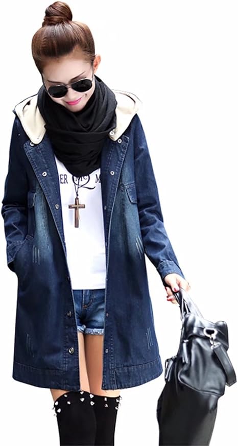 Easonddd レディース デニム トレンチ コート スプリングコート ロング丈 ゆったり ジージャン デニムジャケット 韓国風 ファッション Gジャン カジュアル 大きいサイズ 春 秋 アウター コート ジャケット 通販 Amazon
