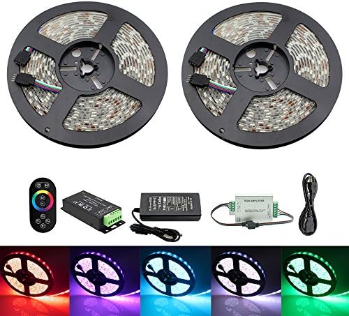 Fancy Room 32.8ft 10M IP67 Waterproof Flexible Strip 600leds Color Changing RGB SMD5050 LED Light Strip Kit + 8 Key Touch RF Remote + Controller +12V 5A Power Supply