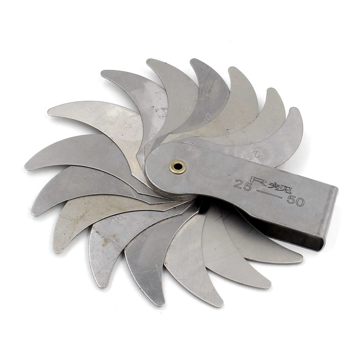Radius Gauge 16 Blades Set Concave/Convex Arc Gage R2550mm Inspection Tool Rustproof and
