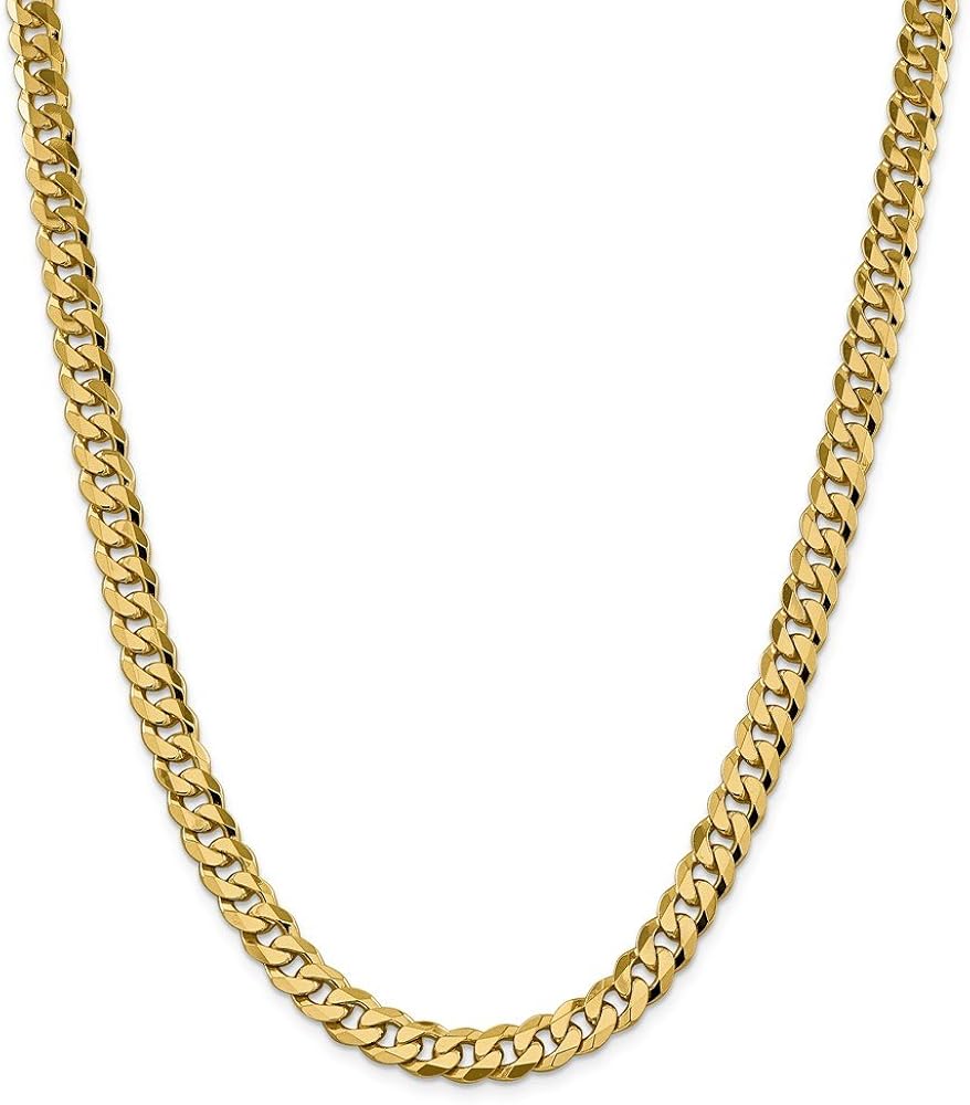 14ct Yellow Gold 8.25mm Beveled Curb Chain Necklace 22 Inch for Men