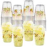 AIBIIN 50 PCS Fiesta Party Plastic Cups 12 oz Mexican Cinco De Mayo Clear Disposable Plastic Cups Decorations Taco Bar Let's Fiesta Taco Birthday Wedding Party Drinkware Supplies