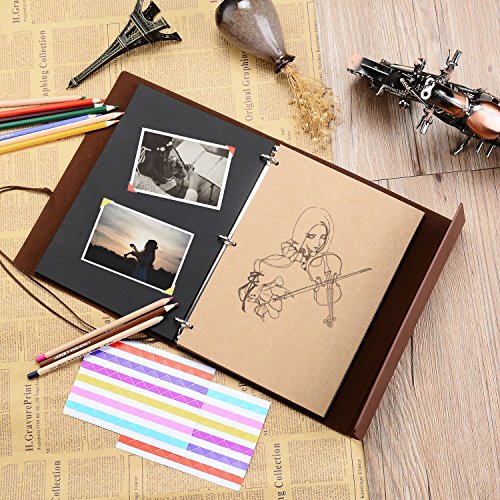 Scrapbook Photo Album,ZEEYUAN Photo Album"Violin Girl"Vintage Leather DIY Scrapbook Album Memory Book Wedding Guestbook,Present for Christmas Birthday Anniversary Gift for Girl Women (Pink, S)