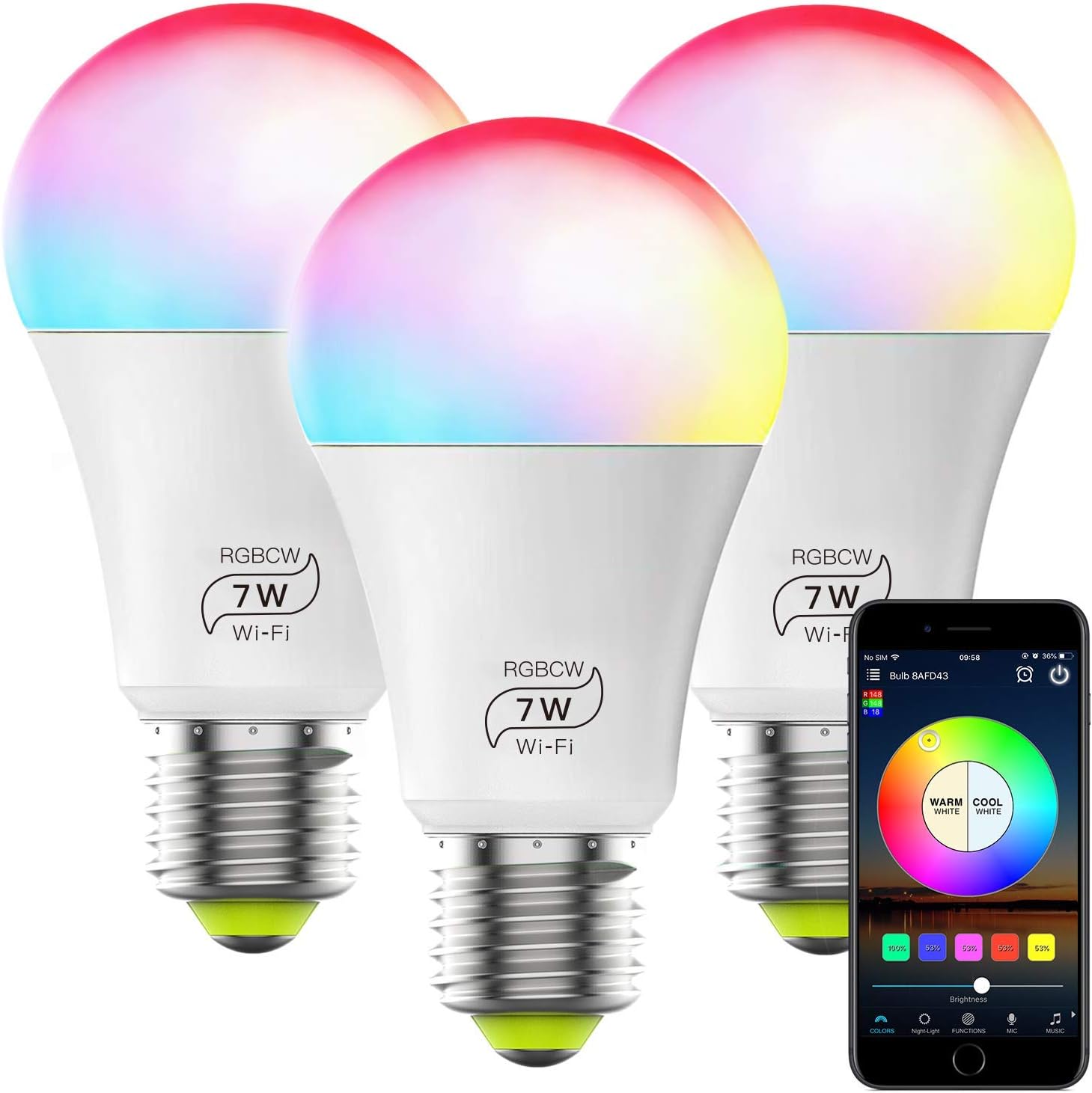 Onforu 3 Pack Smart Light Bulb A19 E26 Multicolor Bulb ...