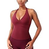 YEOREO Womens Halter Tank Tops Workout Impact Longline Strappy Top Padded Deep V Neck Wrap Gym Backless Bra Camisole