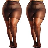 HONENNA 2 Pairs Plus Size Sheer Tights for Women, 17 Colors Ultra Thin Pantyhose Reinforced Toes High Waist Stockings 1XL-6XL