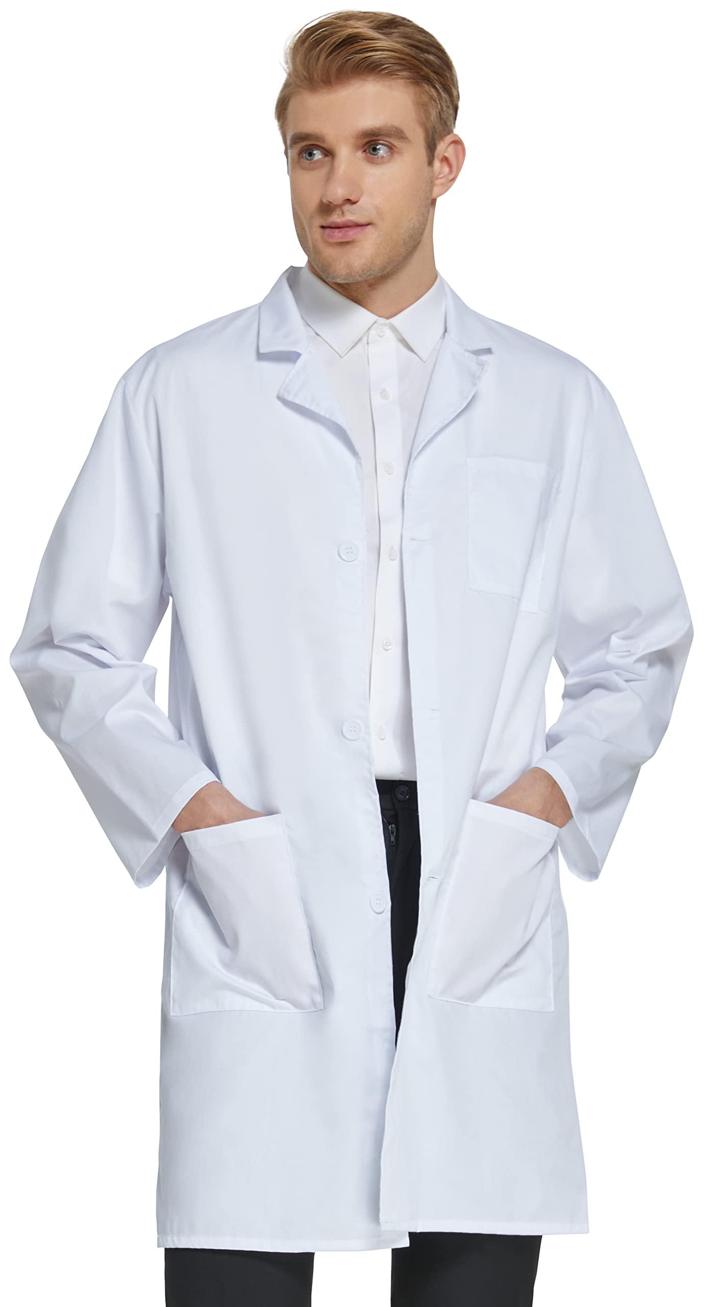 VOGRYE Professional Lab Coat for Men Women Long Sleeve, White, Unisex