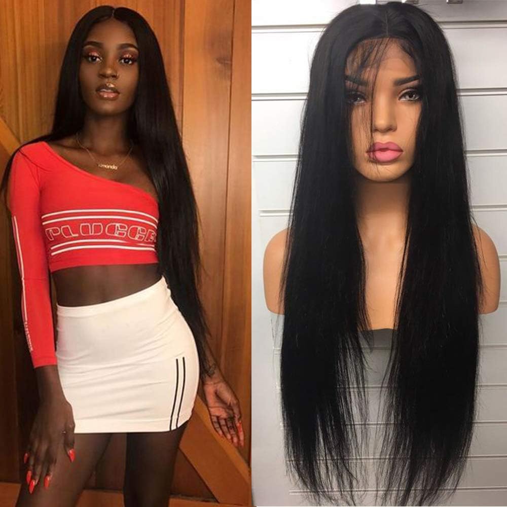 Usexy Hair 4X4 Lace Closure Wigs for Women Brazilian Virgin Human Hair Lace Front Wig 130% Density Pre Plucked Natural Hairline with Baby Hair Natural Black Color๏ผ24inch)