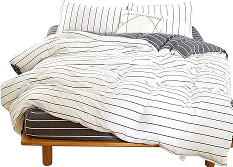 Amazon Hanacat 布団カバー ダブル 4点セット 掛け布団カバー ボックスシーツ 枕カバー 洋式 ベッド用 ホワイト ボーダー柄 寝具カバーセット オンライン通販