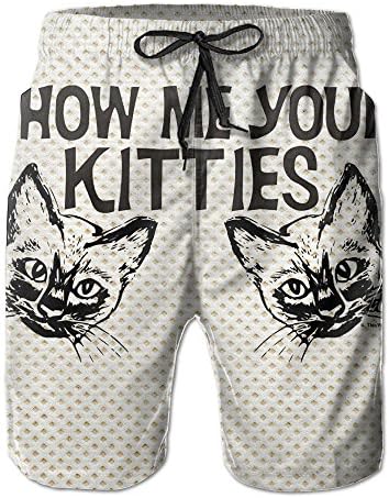 Summer Beach Show Me Your Kitties Men's Casual Cool Breathable Beach Pants Shorts Short Pants Drawstring Waist Beach Walk Shorts Beach Shorts Swimming Pants With Pockets