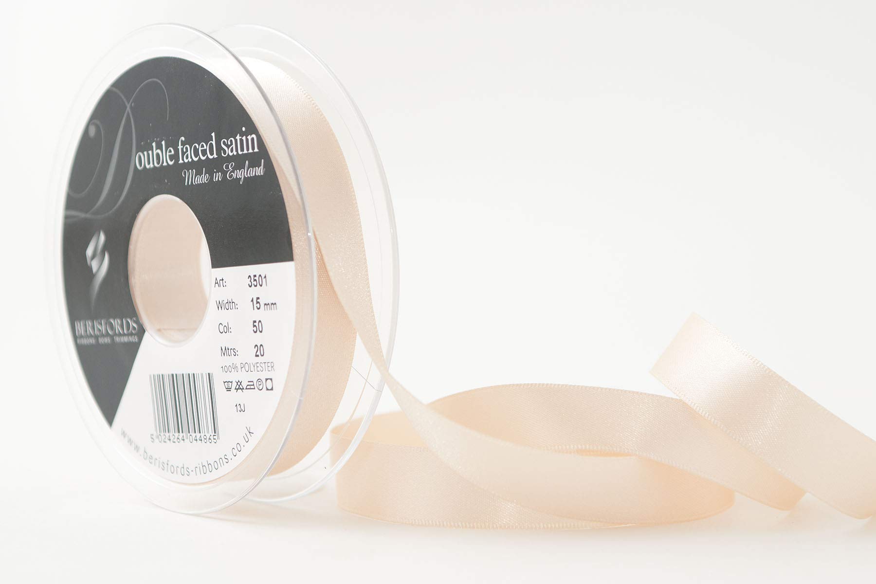 Berisfords Double Satin Ribbon, Cream, 15 mm
