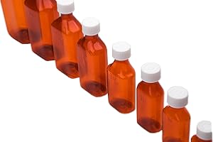 AVG Packaging Supplies Liquid Amber Oval Sample Bottles with Push & Turn Caps – Child Resistant Pharmacy Prescription Medicine Containers, 4oz Vials (50ct)