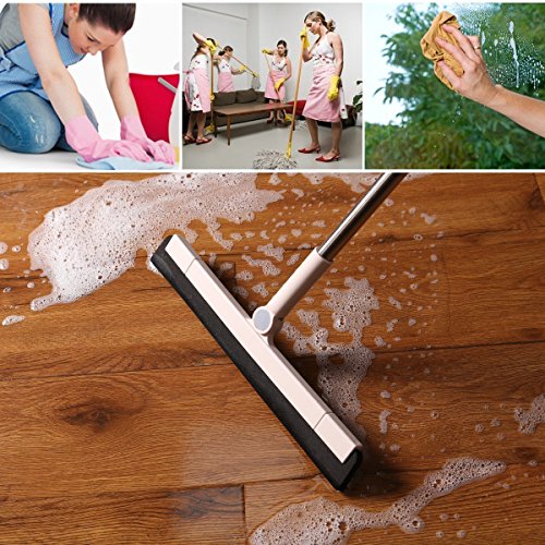 Removable Floor Squeegee Broom,Floor Squeegee Floor Wiper with 37 Inch Handle Stainless Steel Household Broom Cleaning Squeegee,Perfect for Wet Bathroom ,Pet Hair,Carpet,Tile,Pool Deck Sweeping Mop