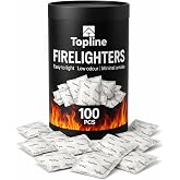 Topline 100 Fire Starters for Fireplace, Wood Stove, Charcoal BBQ &amp; Campfire &mdash; Waterproof Odorless Fire Starter Sachets, Quick-Light Indoor &amp; Outdoor Firestarter Pouches in Storage Tube