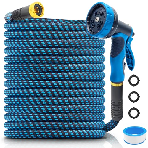 Garden Hose 50ft, Non-Expanding Water Hose Ultra Lightweight, Kink-Free Flexible Hose with 10-Pattern Nozzle, Durable & Abrasion Resistant Outdoor Hose for Yard, Lawn, Marine, RV, and Car Wash (50 FT)