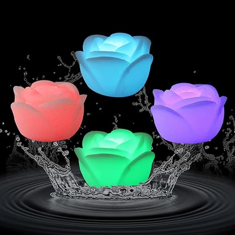 Amazon Com Pack Of 4 Rgb Flameless Wax Led Water Floating Rose Candle Light For Wedding Or Event Decoration Color Changing Led Floating Rose Candle Light Multi Color Home Improvement