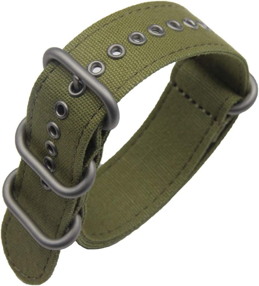Canvas NATO Watch Strap Zulu Style Band with Heavy Duty Brushed Buckle