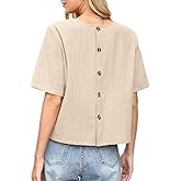 Celmia Womens Button Down Short Sleeve Cotton Shirt Summer Beach Blouse Dressy Casual Shirts Loose Fitting Tops