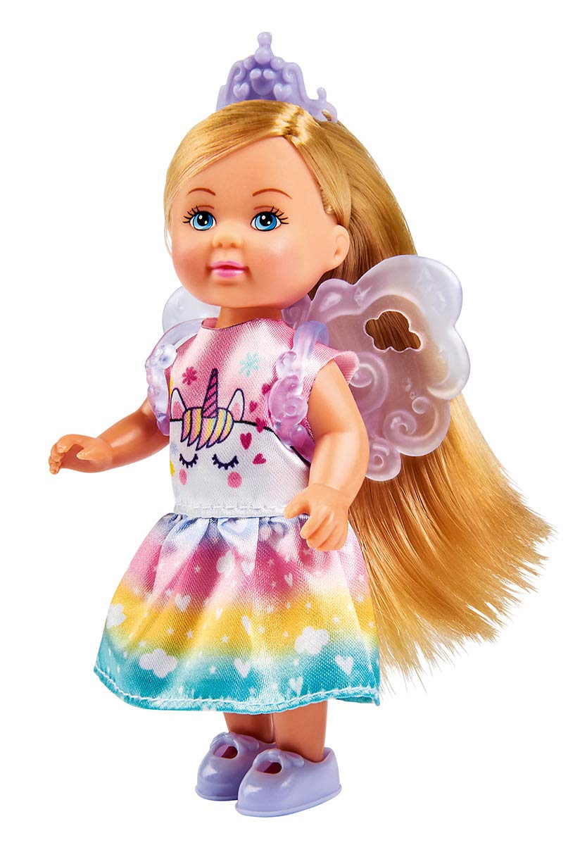 Simba 105733499 Evi Love Unicorn, 2 Assorted Designs, Only One Item Delivered, Doll as Cute Fairy with Unicorn Print and Wings for Weight Loss, 12 cm, for Children from 3 Years