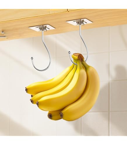 CAPHONT Under Cabinet Banana Hanger - Foldable Metal Holder To Keep Bananas Fresh, Save Counter Space