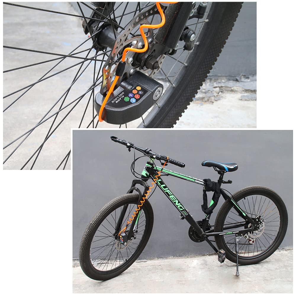 Alarm Disc Lock Set, 2pcs Brake Lock, Anti-Theft Waterproof 110 dB 7mm Pin 5ft Reminder Cable for Motorcycles Bike Scooter Carry Pouch