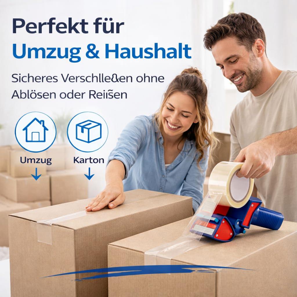 toolmate 6x Klebeband transparent 66 m – extra stark & leise – Packband/Paketband/Verpackungsband für Pakete & Kartons – geeignet für Abroller (6) 2