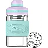 HENGFEI Glass Shaker Bottle 12oz for Protein Mixes, Borosilicate Glass Shaker with Strainer and Silicone Sleeve (Lilac-Cyan)