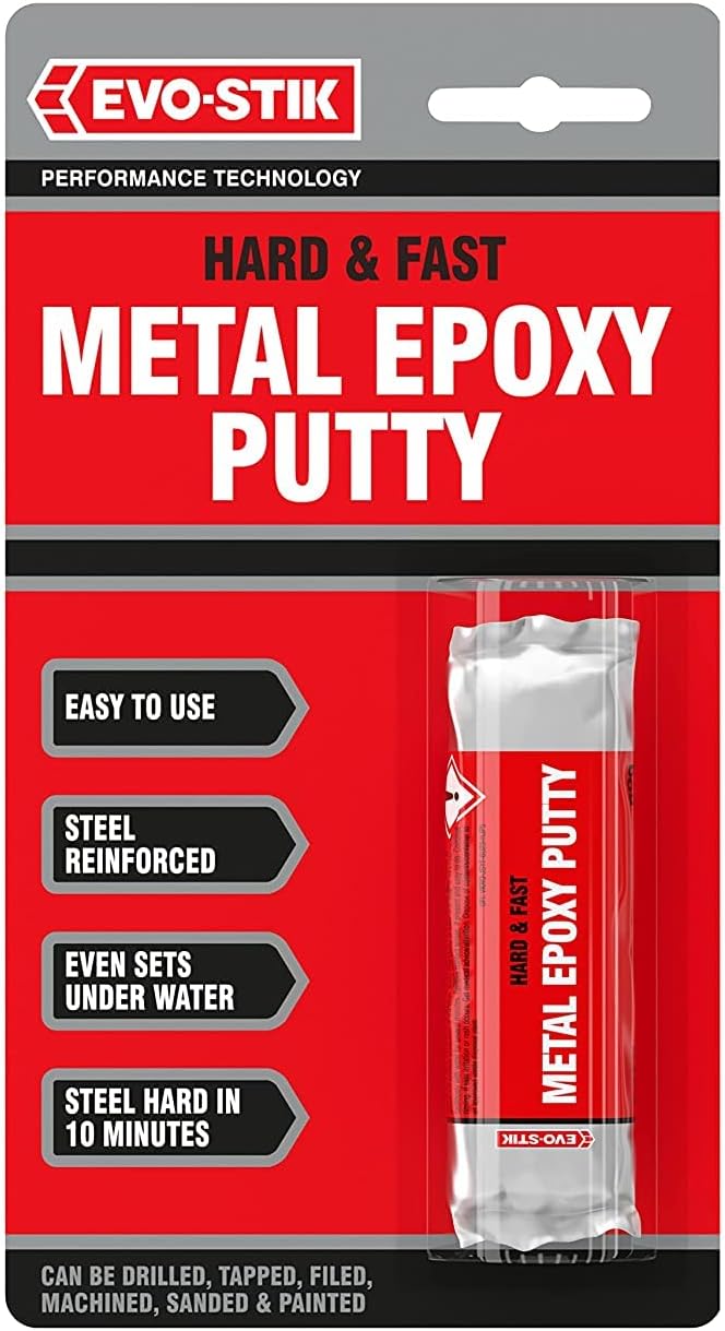 EVO-STIK Hard & Fast Metal Epoxy Putty 50g Grey Sets Steel in 10 Minutes