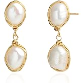 14K Gold Plated Freshwater Cultured Baroque Pearl Dangling Drop Earrings for Women Trendy