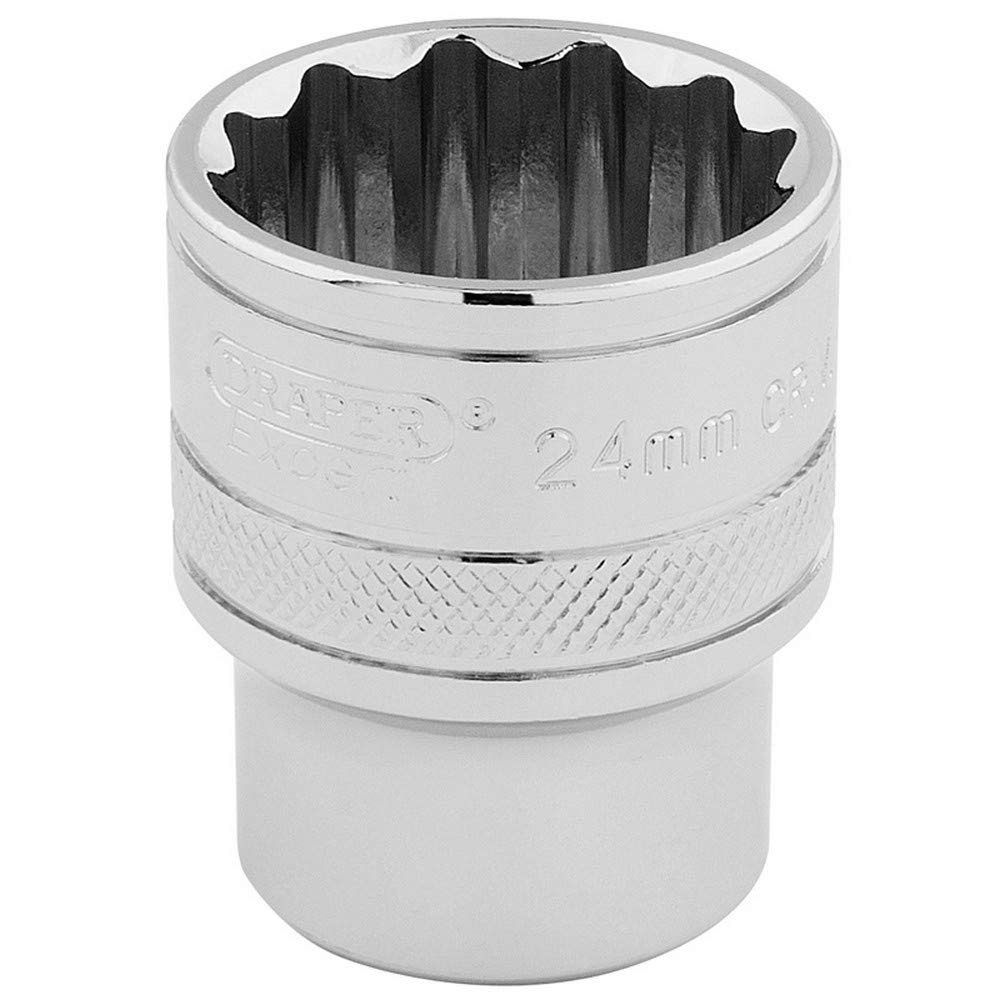 Draper Expert 1/2" 24mm Square Drive Socket | 12 Point Hex Socket | Chrome Vanadium Steel Wrench Accessory | 33372