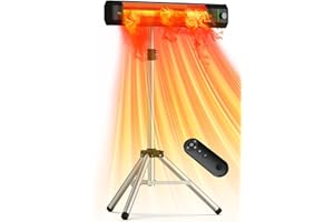 HETRAROOT 1500W Outdoor Heaters for Patio with 9 Heating Levels, IP65 Waterproof, 9H Timer, 25FT Remote Electric Patio Heaters for Outdoor Use, Tip-Over & Overheat Protection for Home, Office, Garage