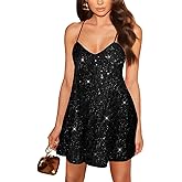 Kaei&Shi Feather Sequin Dress,Spaghetti Strap Backless Sparkly Mini Dresses Women,Sexy Glitter Outfit Birthday Homecoming Nye