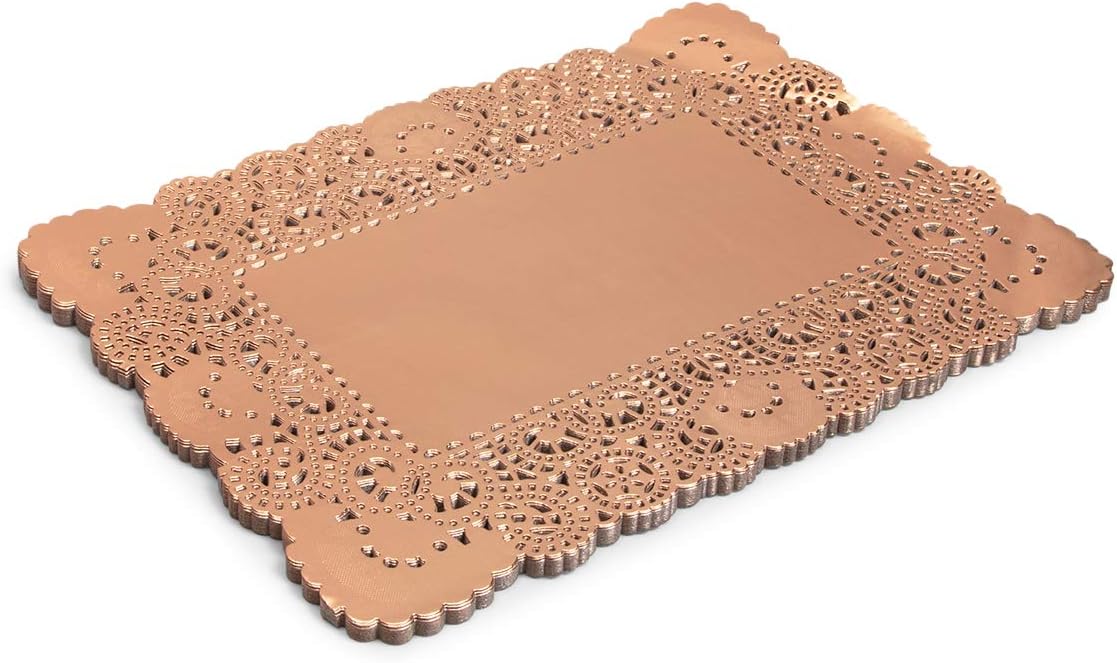 Lace Paper Doilies, Rose Gold Foil Placemats (14 x 10 In