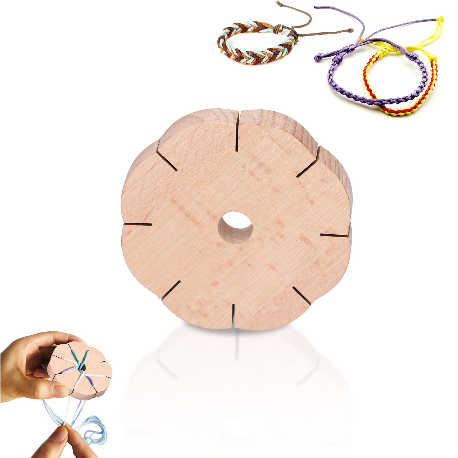 Bracelet Maker, Wood Plaited Disc Bracelet Tray,Kumihimo Disk 8 Slots Braided Plate,Bracelet Knitting Disk Kumihimo Braiding Disk Rond Kumihimo Beading Cord Disc for DIY Bracelet Weaving
