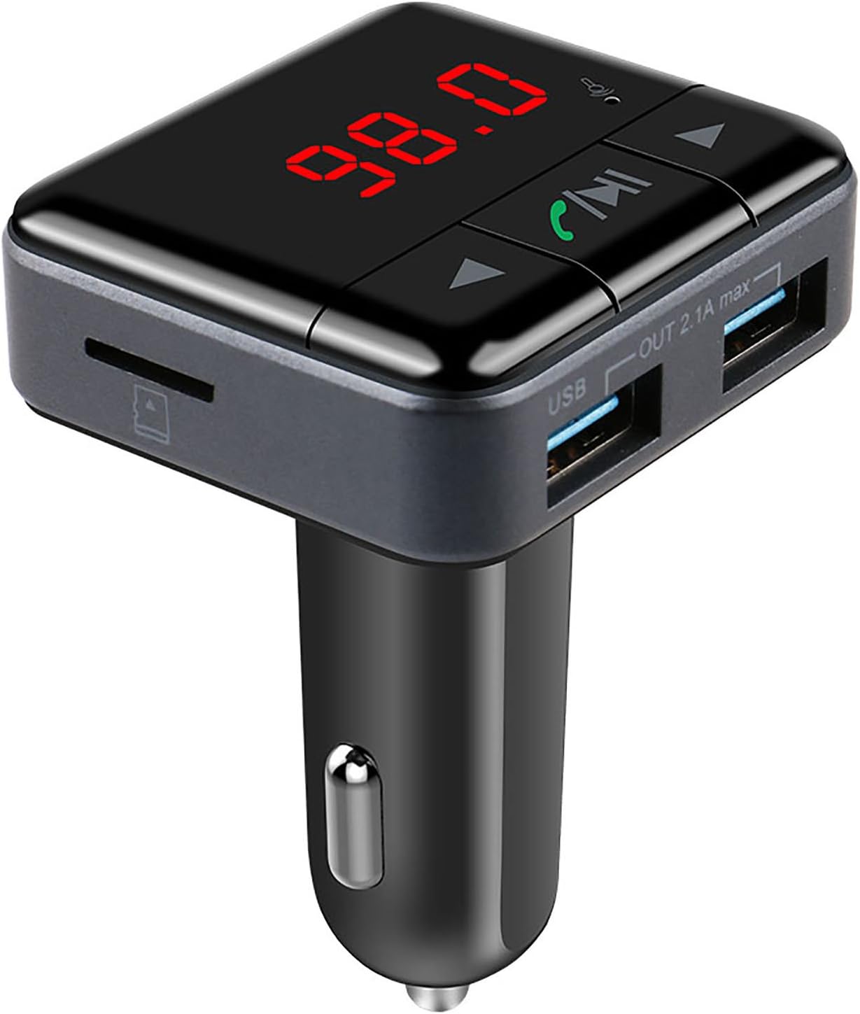 Bluetooth FM Transmitter ,KOMRT Bluetooth Car Charger MP3 Player with Dual USB Ports Charger LED Display Hands-free Call, Support Phone App Control for iPhone, iPad, iPod, Samsung, MP3, MP4,ect.