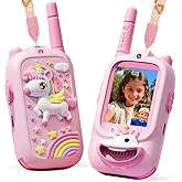 Kahopy Video Walkie Talkies for Kids, Rechargeable Kids Walkie Talkies 2 Pack, 1000FT Range, Fun Toys for Indoor Outdoor Play, Birthday Gifts for Boys and Girls Ages 3-12 (Pink+Pink)