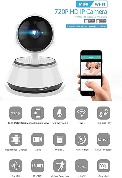 ZUEN Drahtlose Kamera WiFi Remote Monitor 720P HD Nachtsichtberwachung Home Smart Security Camera