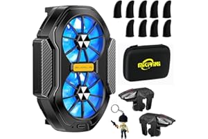 MIKIRINI 14 in 1 Mobile Phone Dual Cooler with LED Light, Cell Phone Cooling Fan Radiator, 2pcs L2R2 Mobile Game Controller Triggers for PUBG/Fortnite/Call of Duty w/ 9pcs Finger Gloves Sleeves